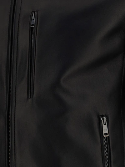 Shop Prada Men's Black Leather Outerwear Jacket