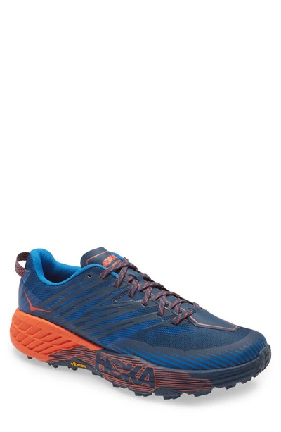 Shop Hoka One One Speedgoat 4 Trail Running Shoe In Majolica Blue/mandarin Red