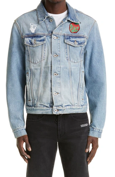 Shop Off-white Apple Logo Slim Fit Denim Jacket In Medium Blue