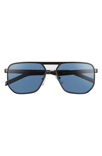 Shop Prada 58mm Aviator Sunglasses In Black/ Blue/ Dark Blue