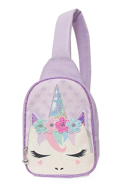 Shop Omg Accessories Miss Gwen Flower Crown Unicorn Glitter Water Repellent Sling Bag In Lavender