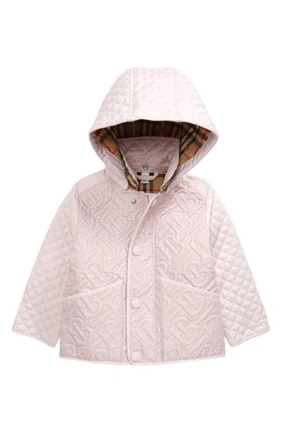 Shop Burberry Kids' Tb Quilted Puffer Jacket With Detachable Hood In Pastel Pink