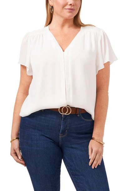 Shop Vince Camuto Flutter Sleeve Rumple Satin Blouse In New Ivory