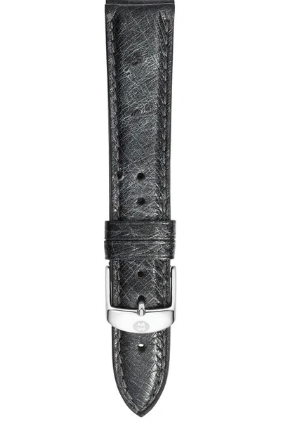 Shop Michele 18mm Ostrich Leather Watch Strap In Shadow Grey