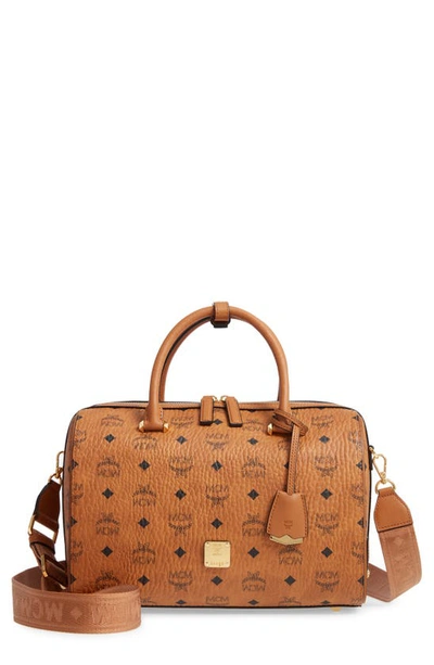 Shop Mcm Essential Boston Bag In Cognac/ Cognac Brown