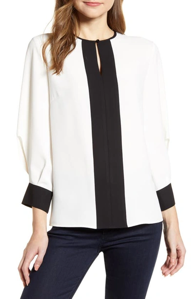 Shop Ming Wang Colorblock Blouse In White/ Black