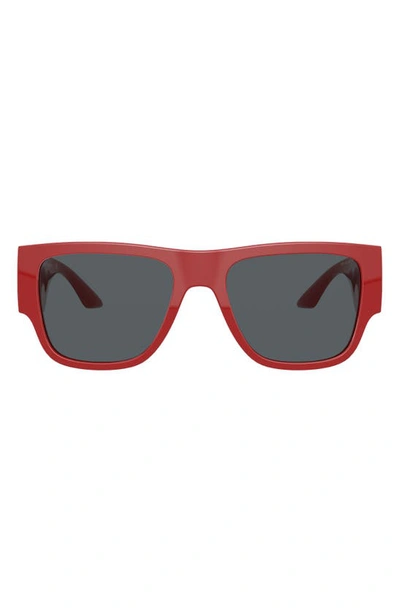 Shop Versace 57mm Rectangular Sunglasses In Red/ Dark Grey