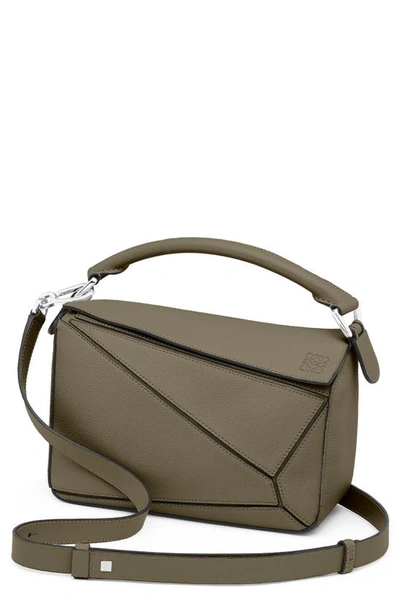Shop Loewe Small Puzzle Leather Shoulder Bag In Khaki Green