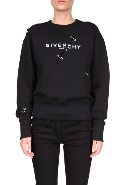 Shop Givenchy Logo Metal Stitch Cotton Sweatshirt In Black
