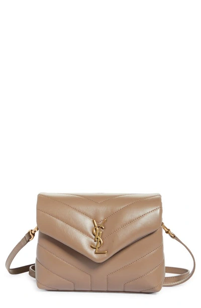 Shop Saint Laurent Toy Loulou Quilted Leather Crossbody Bag In Taupe