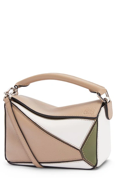 Shop Loewe Mini Puzzle Leather Bag In Sand/avocado Green