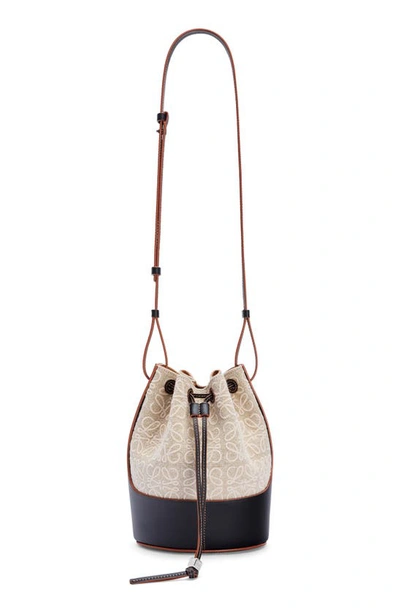 Loewe Small Balloon Anagram Embroidered Linen & Leather Bucket Bag In  Natural Black