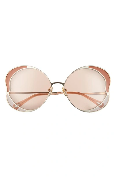 Shop Chloé 60mm Round Sunglasses In Gold/ Pink