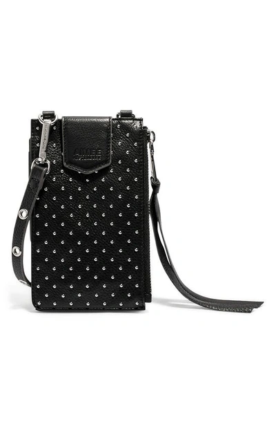 Shop Aimee Kestenberg Getaway Rfid Leather Phone Crossbody Pouch In Black Micro Studs