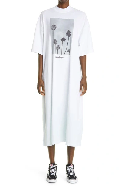 Shop Palm Angels Palm Graphic Logo T-shirt Dress In White Black
