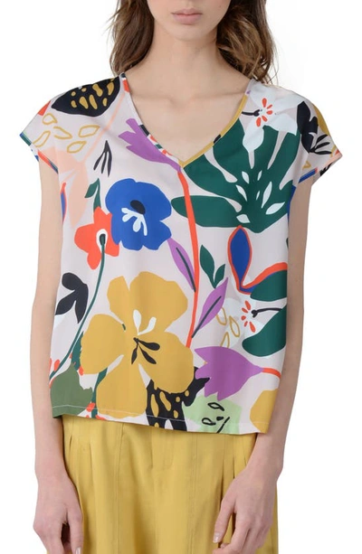 Shop Molly Bracken Floral V-neck Top In Fauvisme Peach