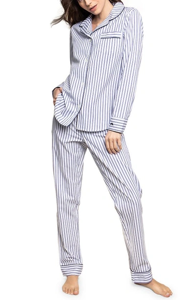 Petite Plume French Ticking Long-sleeve Pajama Set In Navy