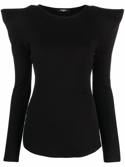 Shop Balmain Women's Black Cotton Sweater
