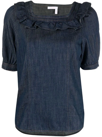 Shop See By Chloé Women's Blue Cotton T-shirt