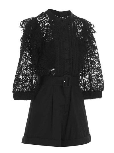 Shop Self-portrait Women's Black Cotton Jumpsuit