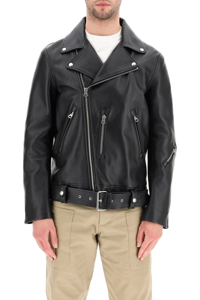 Shop Acne Studios Leather Biker Jacket In Slate Grey