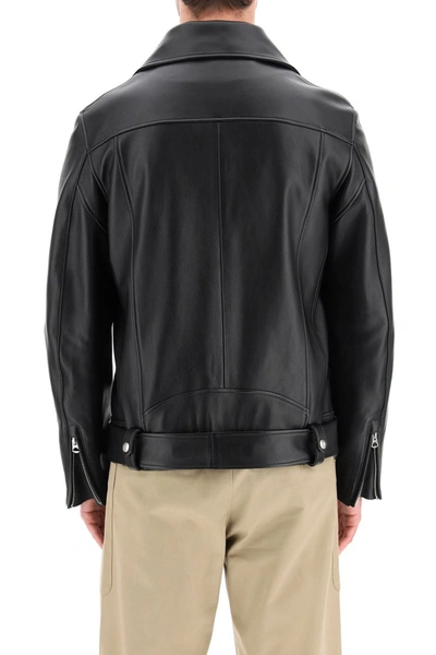 Shop Acne Studios Leather Biker Jacket In Slate Grey