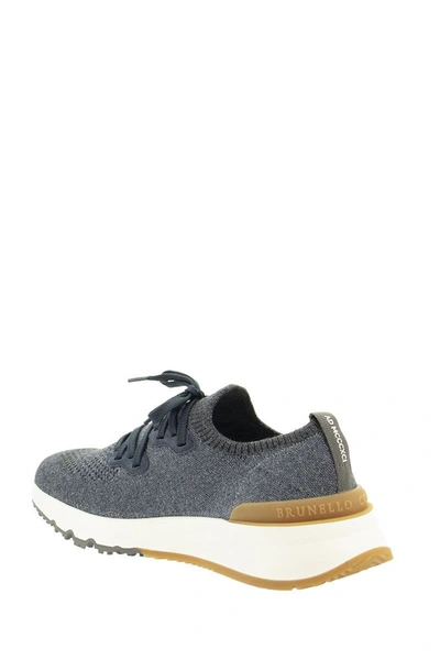 Shop Brunello Cucinelli Cotton Chiné Knit Runners In Blue