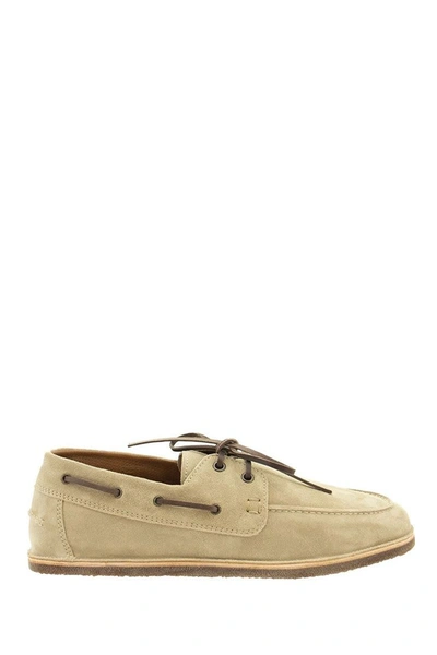 Shop Brunello Cucinelli Smart Suede Loafers In Mud