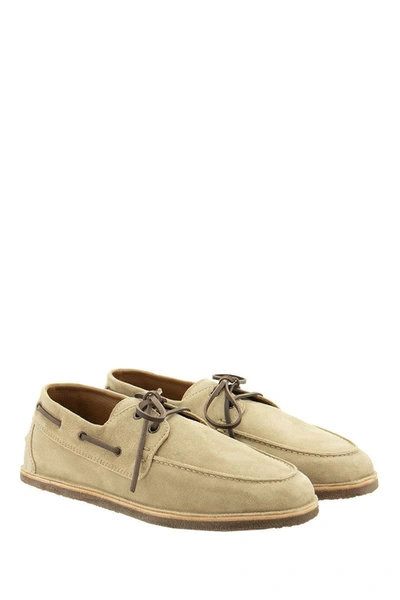 Shop Brunello Cucinelli Smart Suede Loafers In Mud