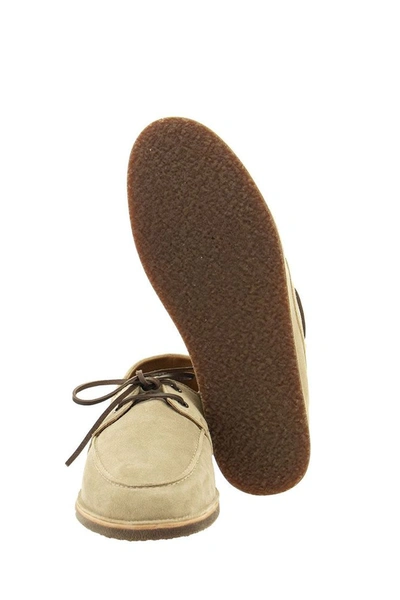Shop Brunello Cucinelli Smart Suede Loafers In Mud