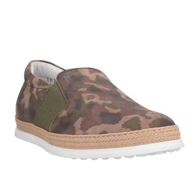 Shop Tod's Camouflage Rafia Slip On In Multiple Colors