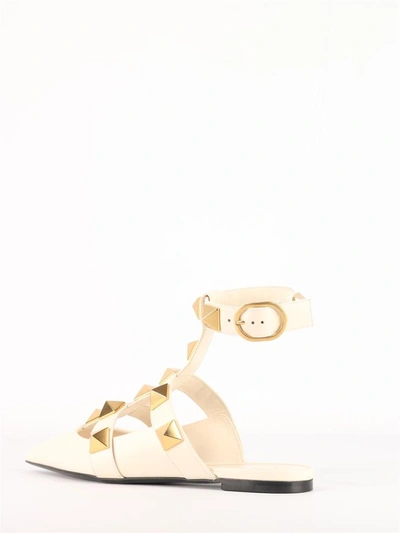 Shop Valentino Roman Stud Ballerina In White