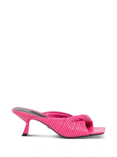 Shop Versace Pleated Nappa Leather Mules In Fuxia