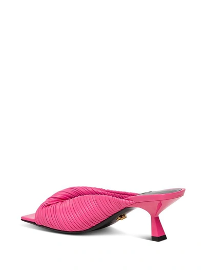Shop Versace Pleated Nappa Leather Mules In Fuxia