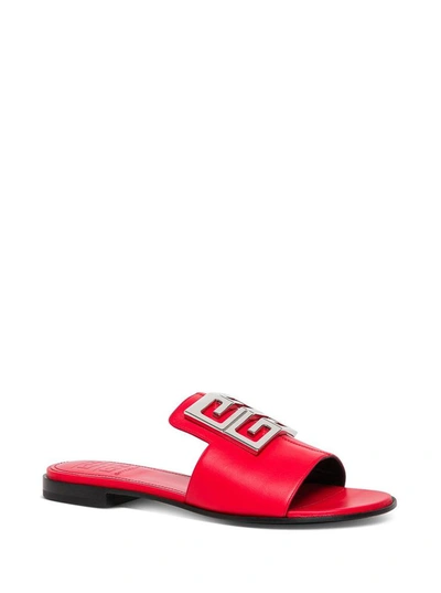 Shop Givenchy 4g Flat Sandals In Red Leather