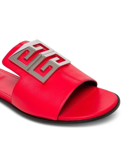 Shop Givenchy 4g Flat Sandals In Red Leather