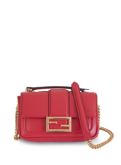 Fendi Mini Baguette Chain Shoulder Bag In Red/gold | ModeSens