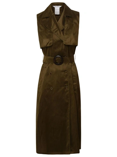 Shop Max Mara Green Bora Button Dress In Brown