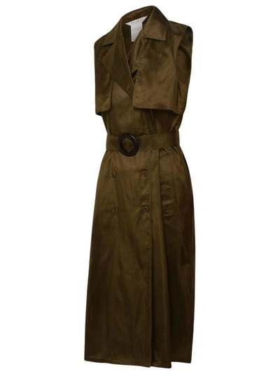 Shop Max Mara Green Bora Button Dress In Brown
