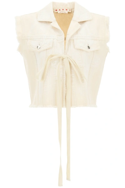 Shop Marni Cotton Denim Vest In Snow