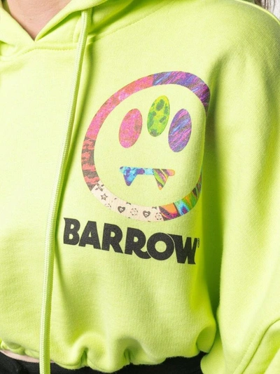 Shop Barrow Cotton Crop Hoodie With Print In Yellow