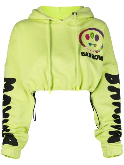 Shop Barrow Cotton Crop Hoodie With Print In Yellow