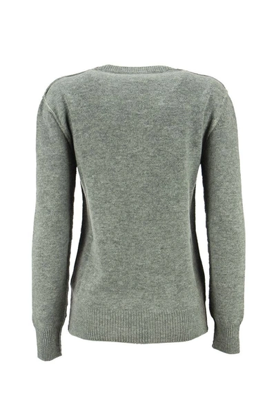 Shop Marni Hazelnut Crewneck Sweater With Embroidered Logo In Grey
