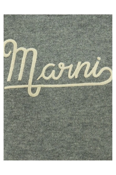 Shop Marni Hazelnut Crewneck Sweater With Embroidered Logo In Grey