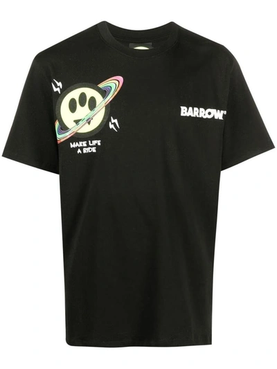 Shop Barrow Cotton T-shirt With Smile Saturn Print In Black