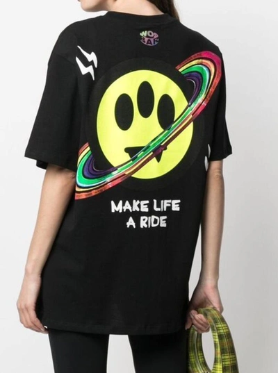 Shop Barrow Cotton T-shirt With Smile Saturn Print In Black