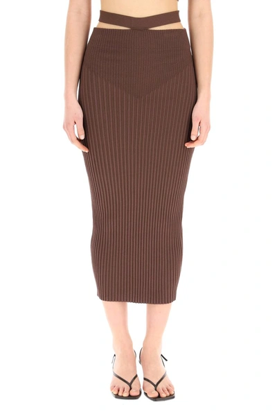 Shop Adamo Ribbed Midi Skirt In Nude 3