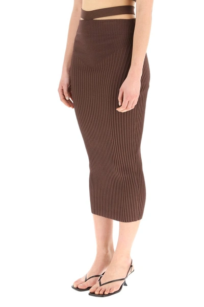 Shop Adamo Ribbed Midi Skirt In Nude 3