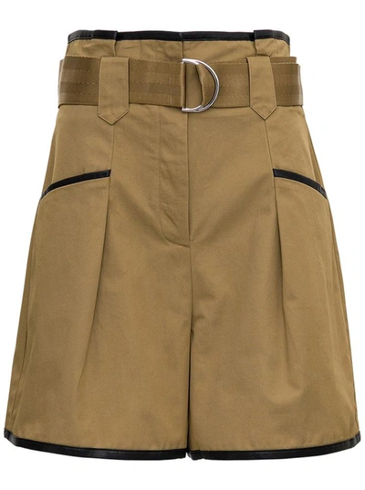 Shop Self-portrait Sand-colored Cotton Shorts With Contrasting Profiles In Beige