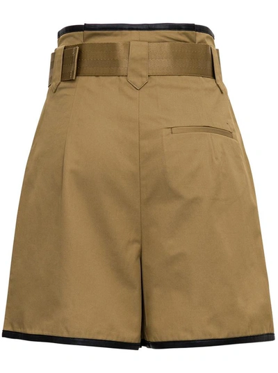 Shop Self-portrait Sand-colored Cotton Shorts With Contrasting Profiles In Beige